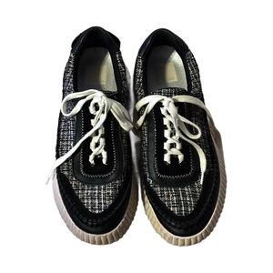 Dolce Vita Dolen Platform Tweed Sneakers Black/White/Tan Plaid Women's Size 10